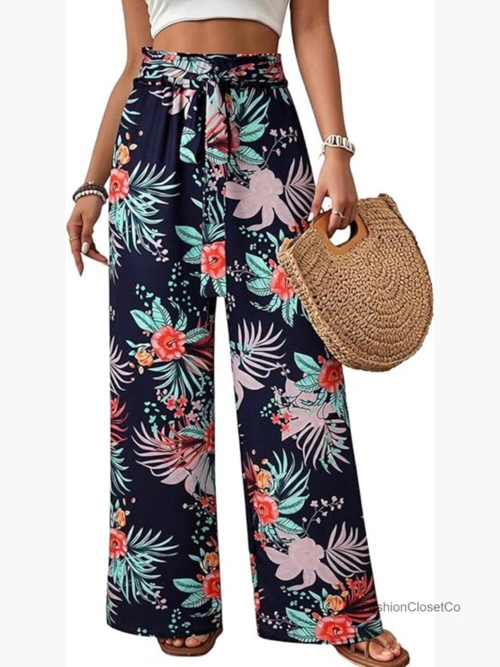 High Waist Wide Leg Floral Palazzo Pants with Pockets